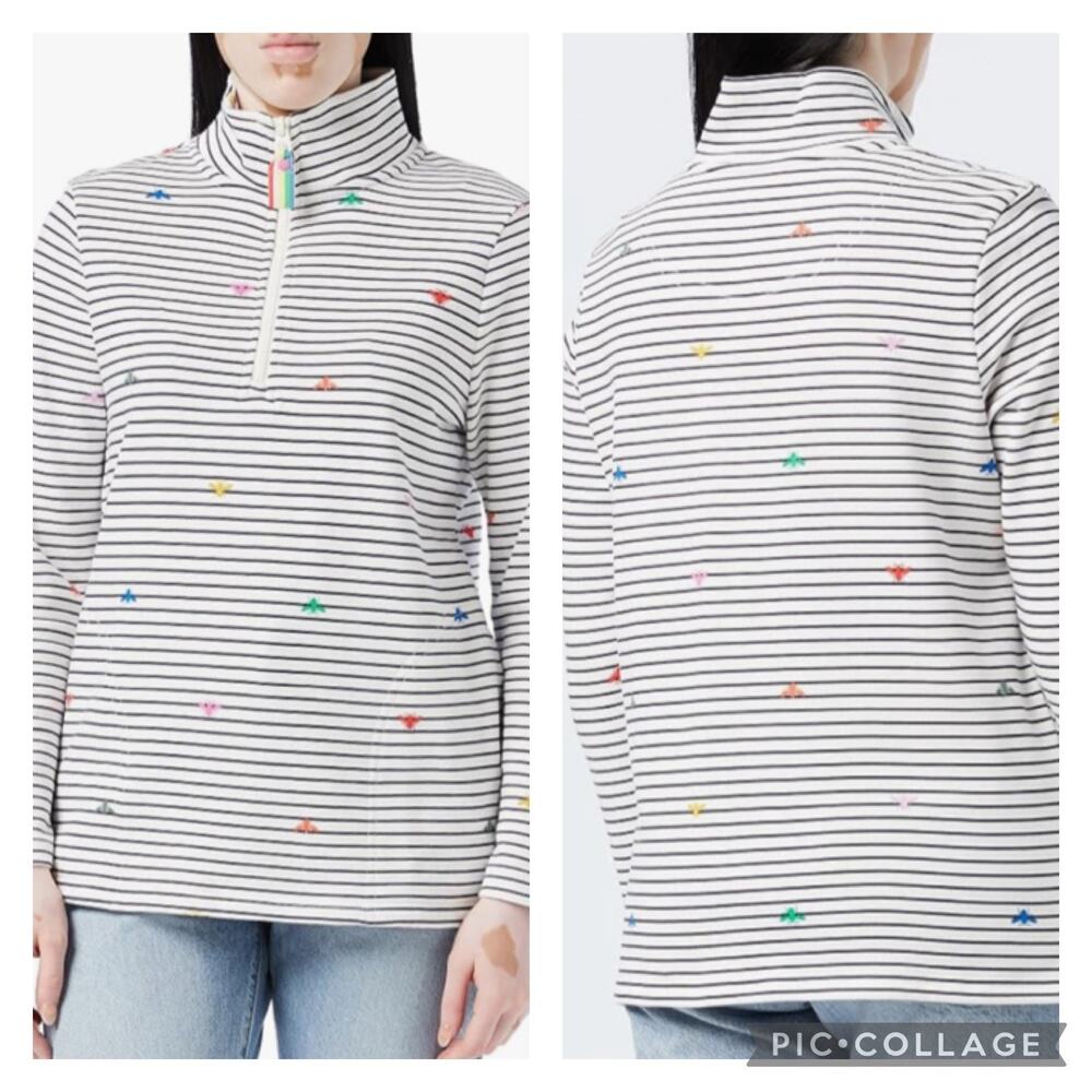 Joules Funnel Neck Sweatshirt Striped Rainbow Bee Print Size 10 - Picture 1 of 9
